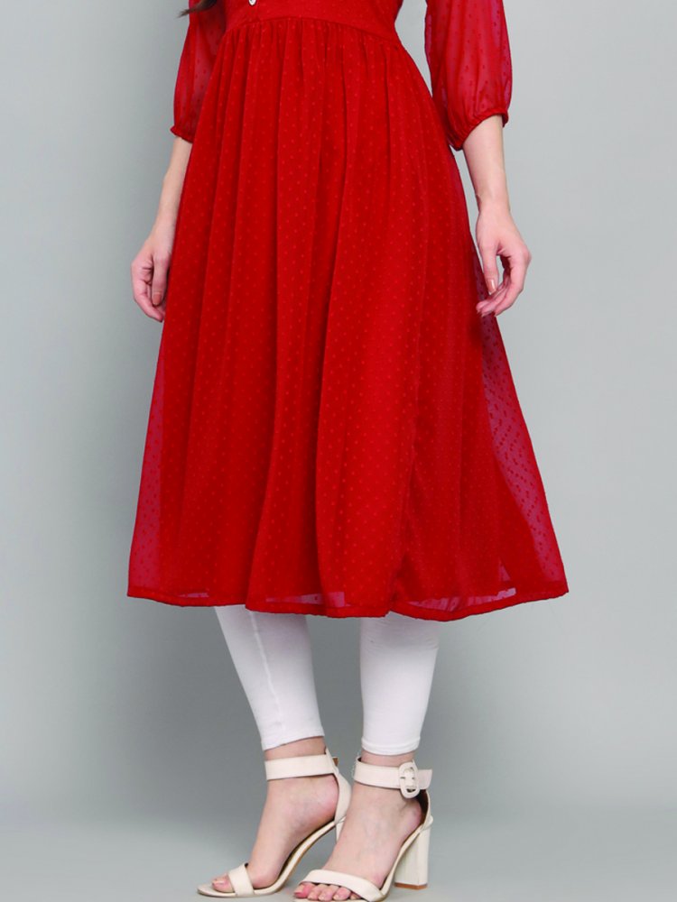 Glamorous Plain Red Georgette Beautiful Dress Flared Long Kurti Gown Tunic  Kurta | eBay